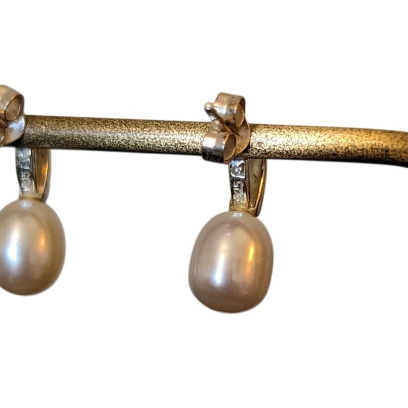 Marked 925 Sterling Genuine Pearl Post Earrings
