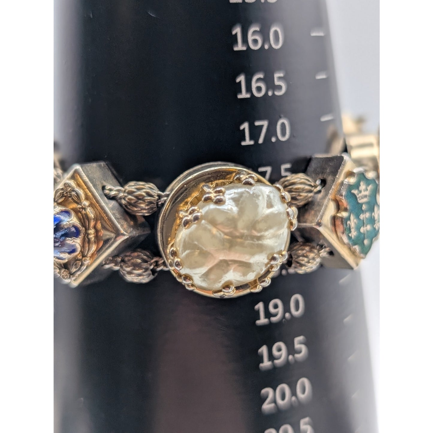 Vintage Victorian Sliding Moveable Charm Muted Gold Tone Bracelet