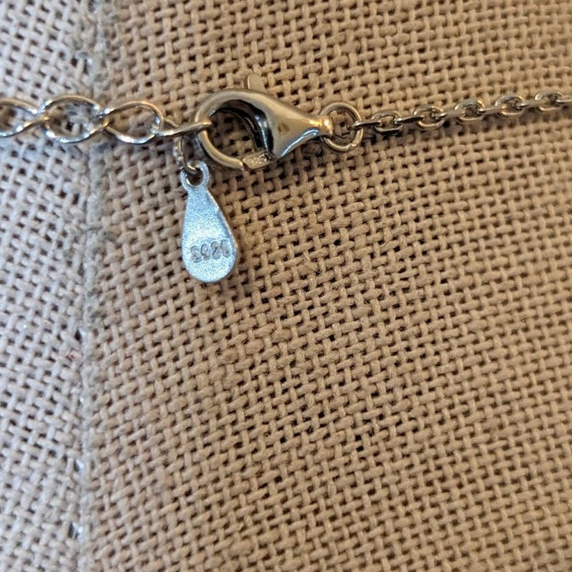 Blue Gemstone Heart Pendant Marked Sterling 925 Chain Necklace
