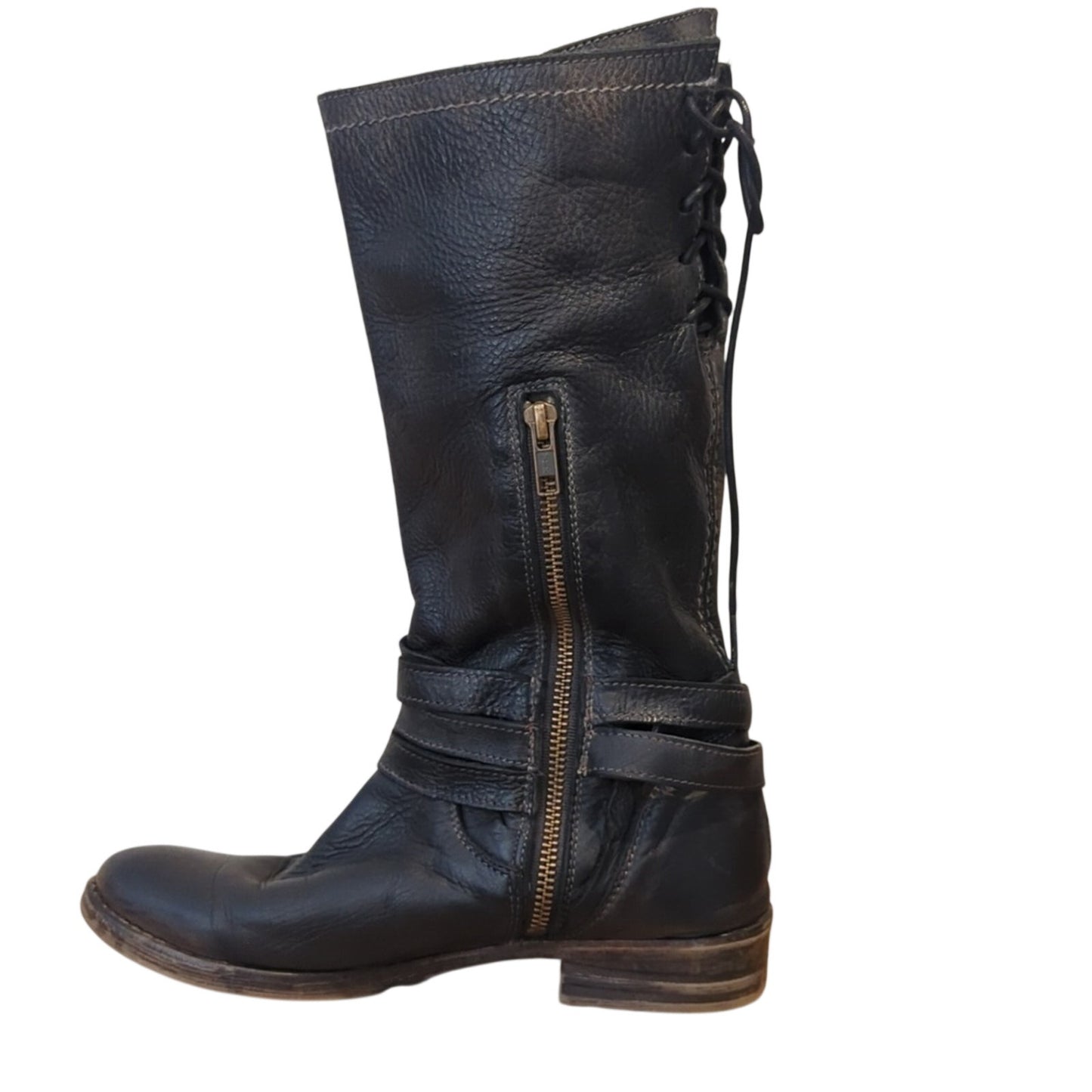 Bed Stu Distressed Brown Leather Surry Zip Lace at Back Boots Women's Sz 7.5