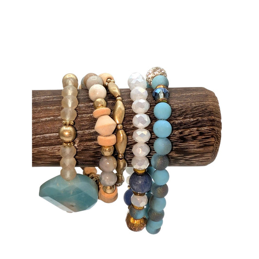 Lot of 3 Plus 2 Stone Beaded Stretch Bracelets