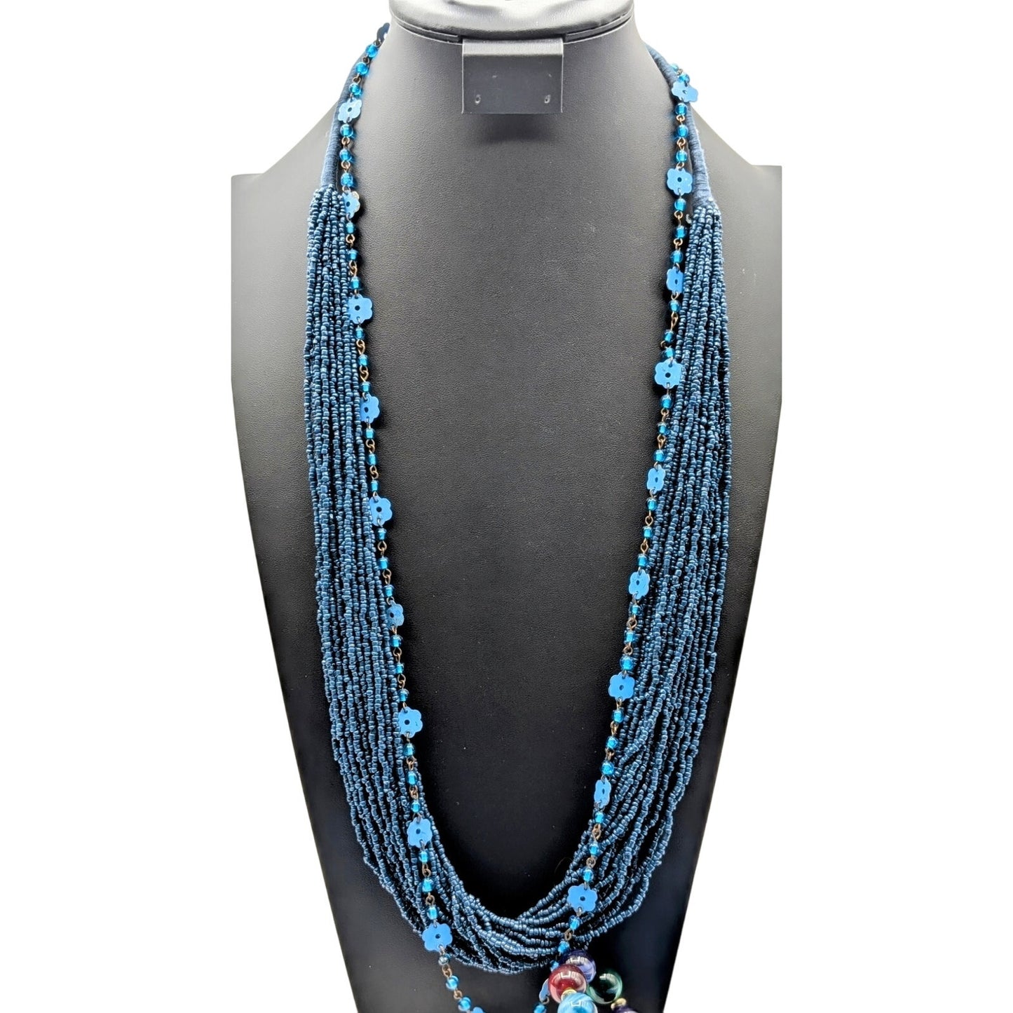 Three Piece Blue Vintage Tribal Boho Look Necklace Layered Lot