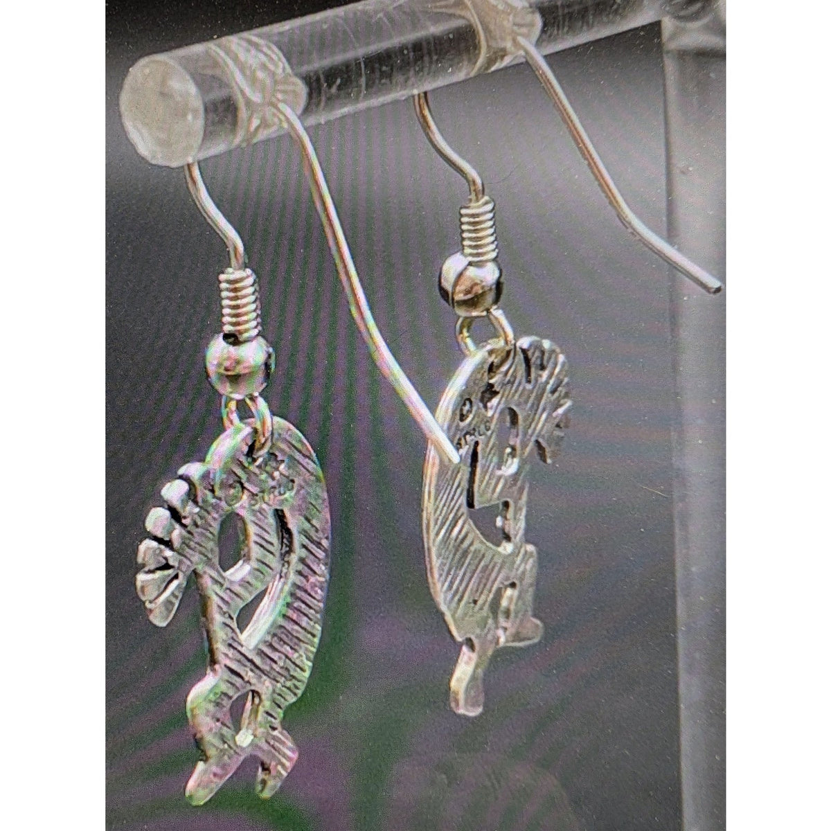 925 Sterling Silver Kokopelli Dangle Wire Earrings 2.6g