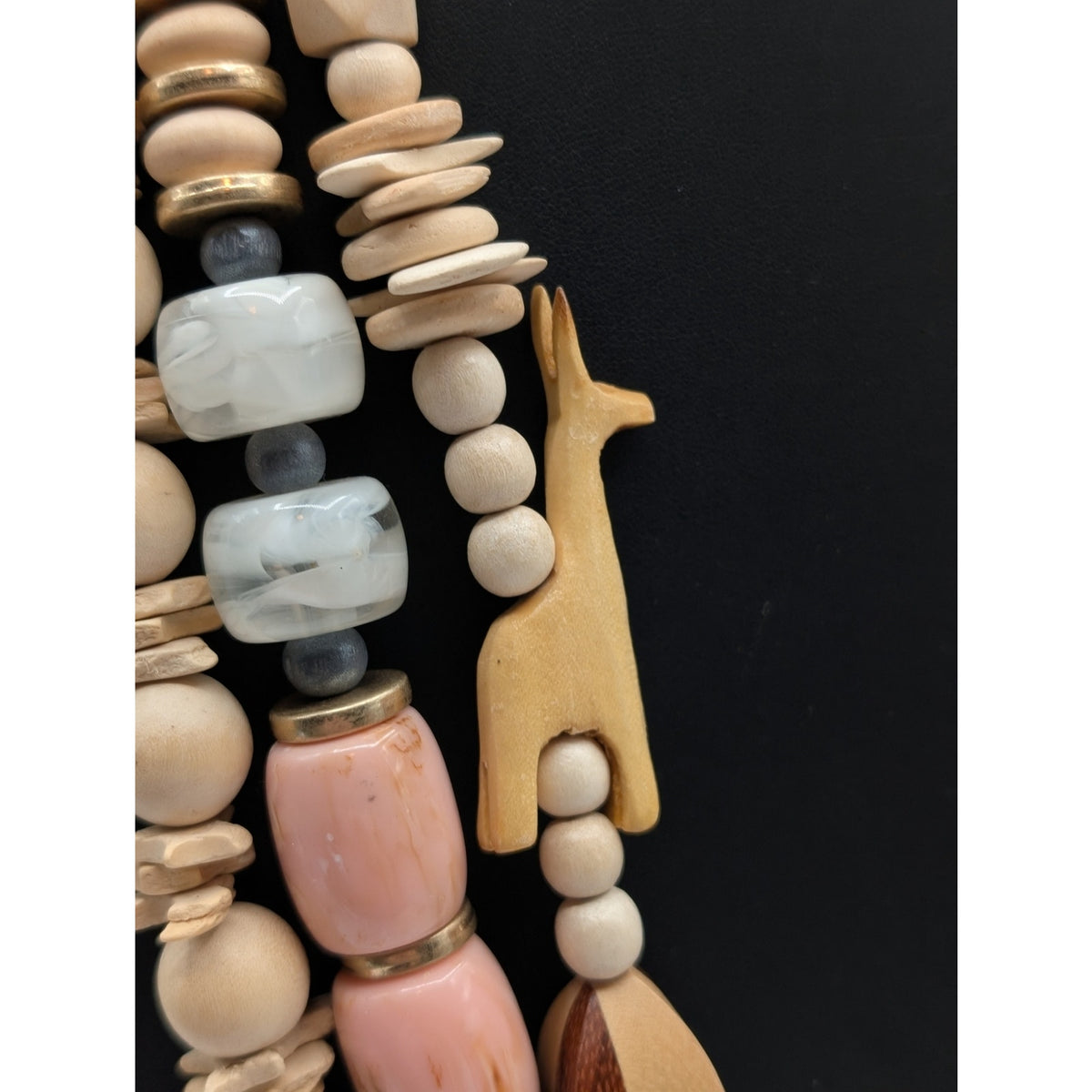 Lot of Three Chunky Boho Tribal Wood Carved Animal Acrylic Bead Necklaces