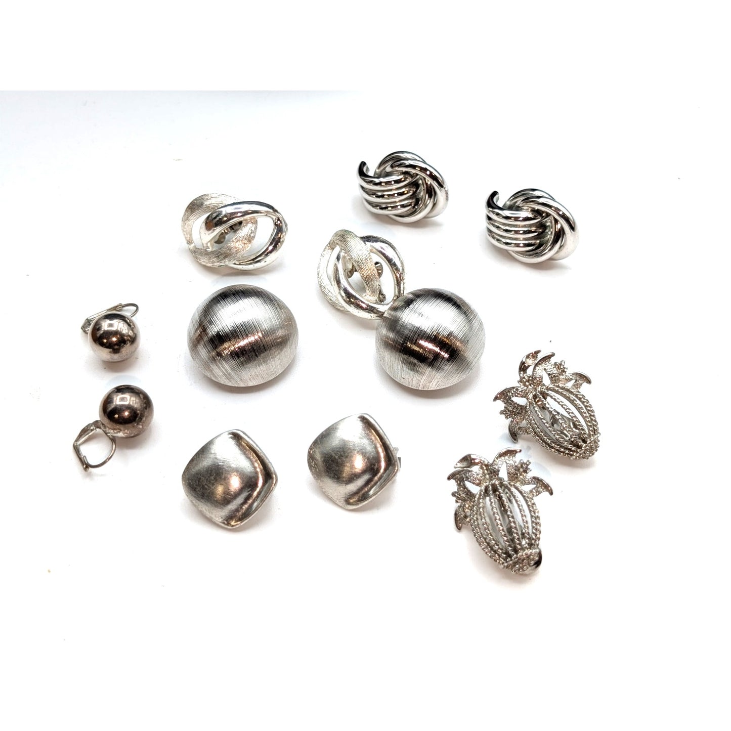 Lot of Six Pair Vintage Silver Tone Some Signed Clip On Earrings