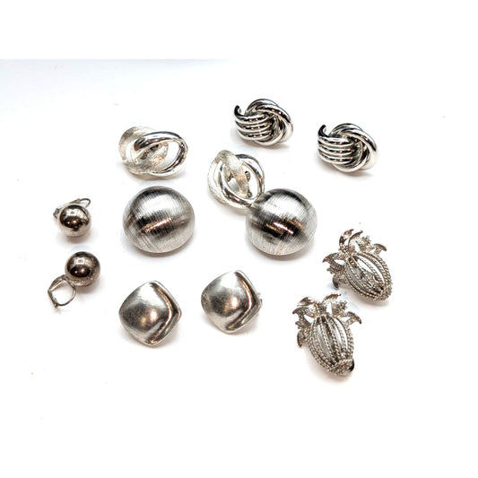 Lot of Six Pair Vintage Silver Tone Some Signed Clip On Earrings
