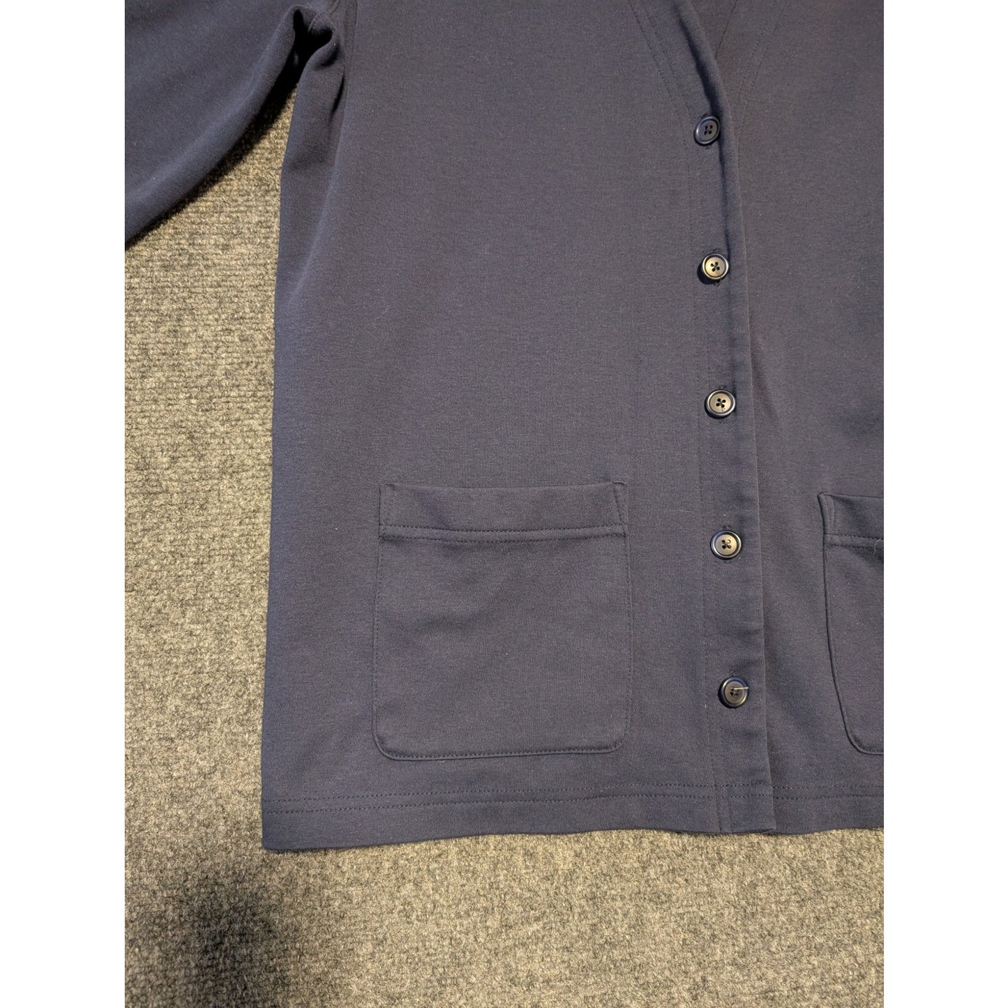 Vtg Lands'End Navy Button V-Neck Cotton Cardigan Sweater Womens' L (14-16)