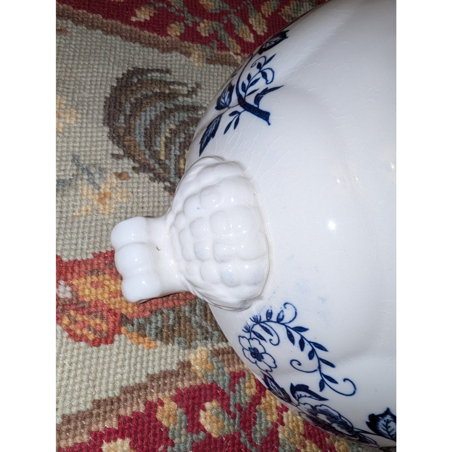 Vintage Blue Peony Japan Hand-painted Porcelain Soup Tureen Serving Bowl Mint