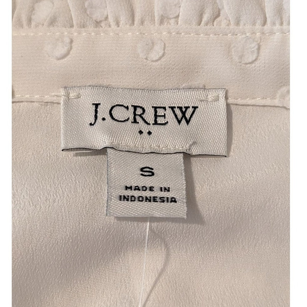 J. Crew NWT Swiss Dot Ivory Ruffle Trim V-Neck Popover Blouse Womens Sz S