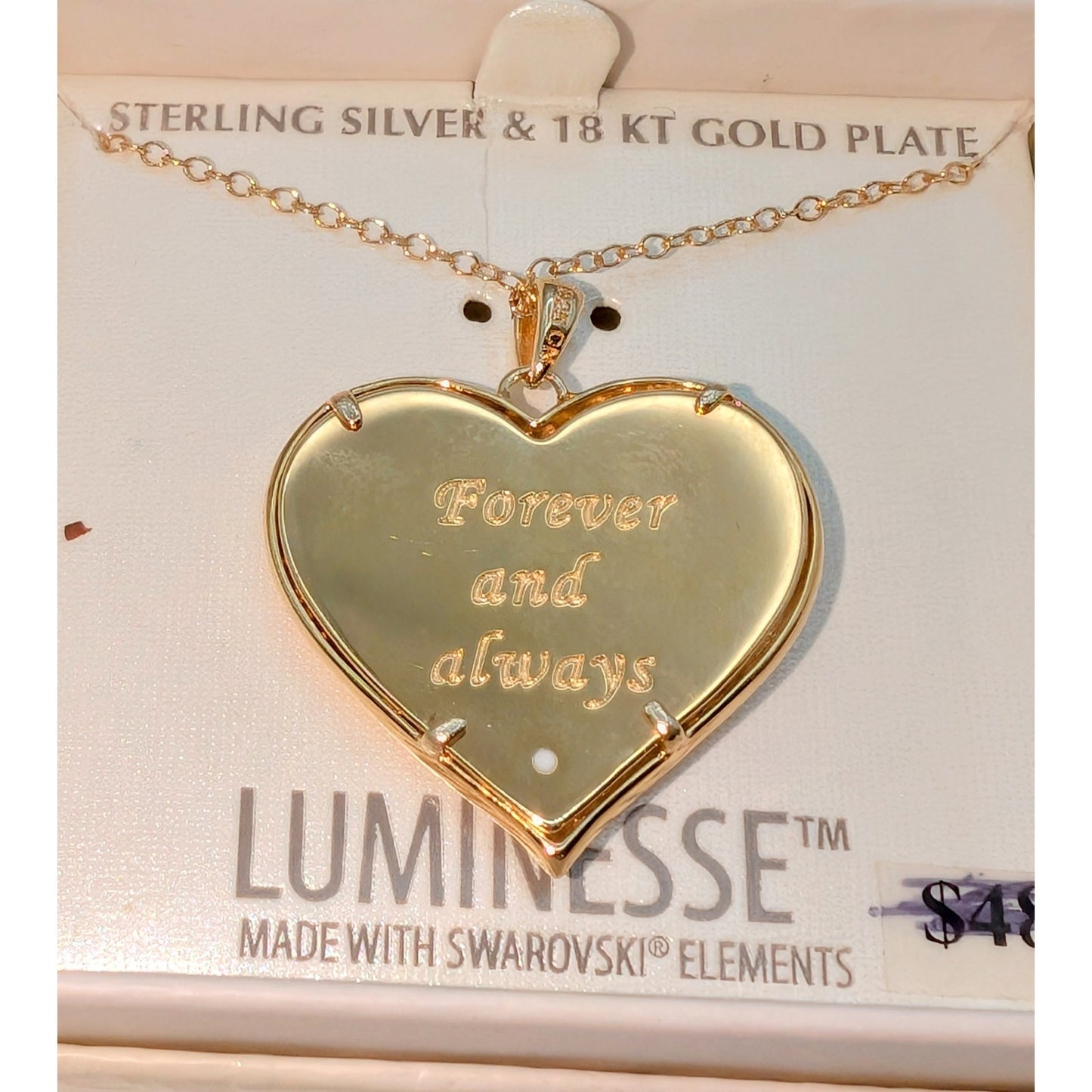 Luminesse Sterling Silver 18 KT Gold Plated Crystal Heart Love Pendant Necklace