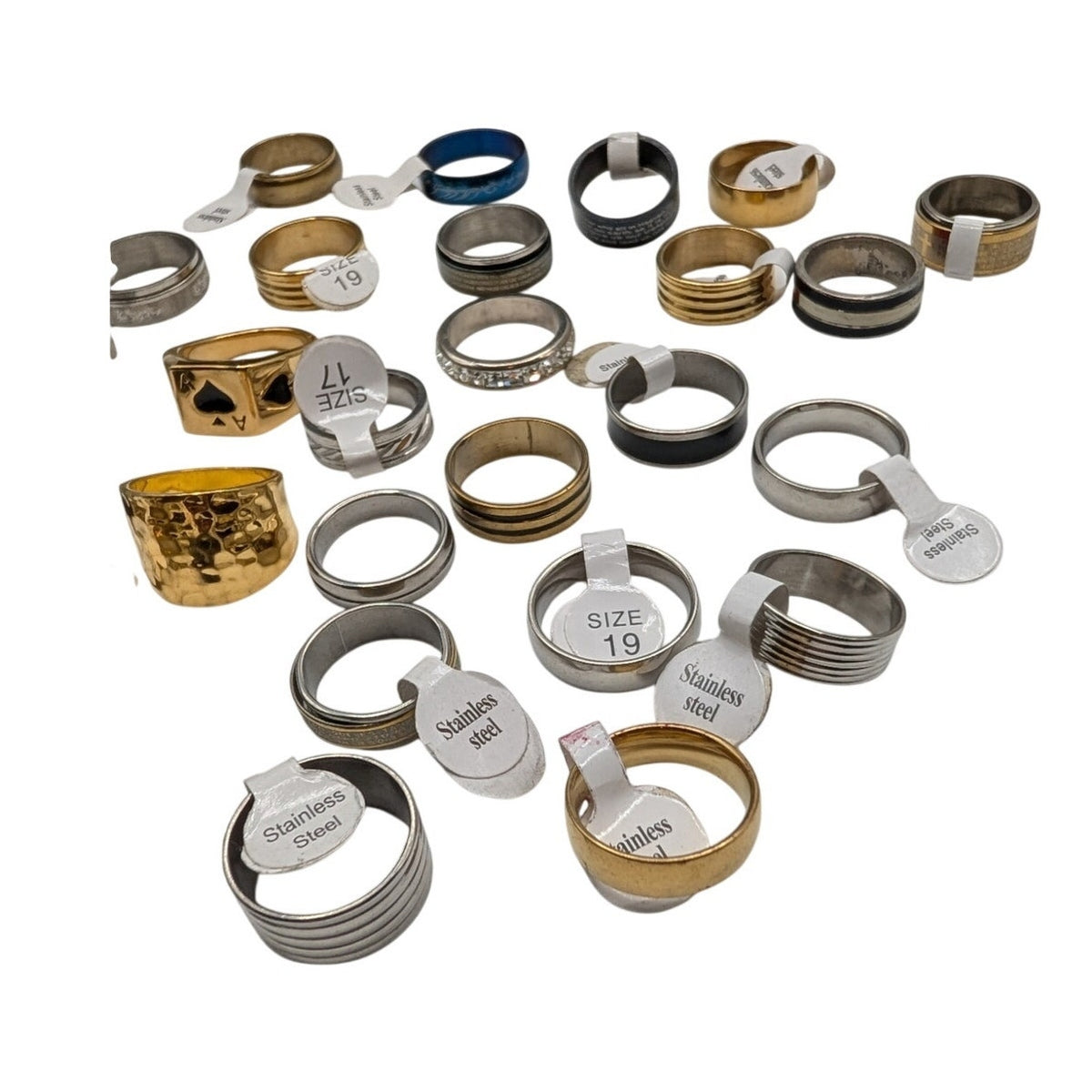 Lot of 34 Mixed Metal Rings Multiple Sizes