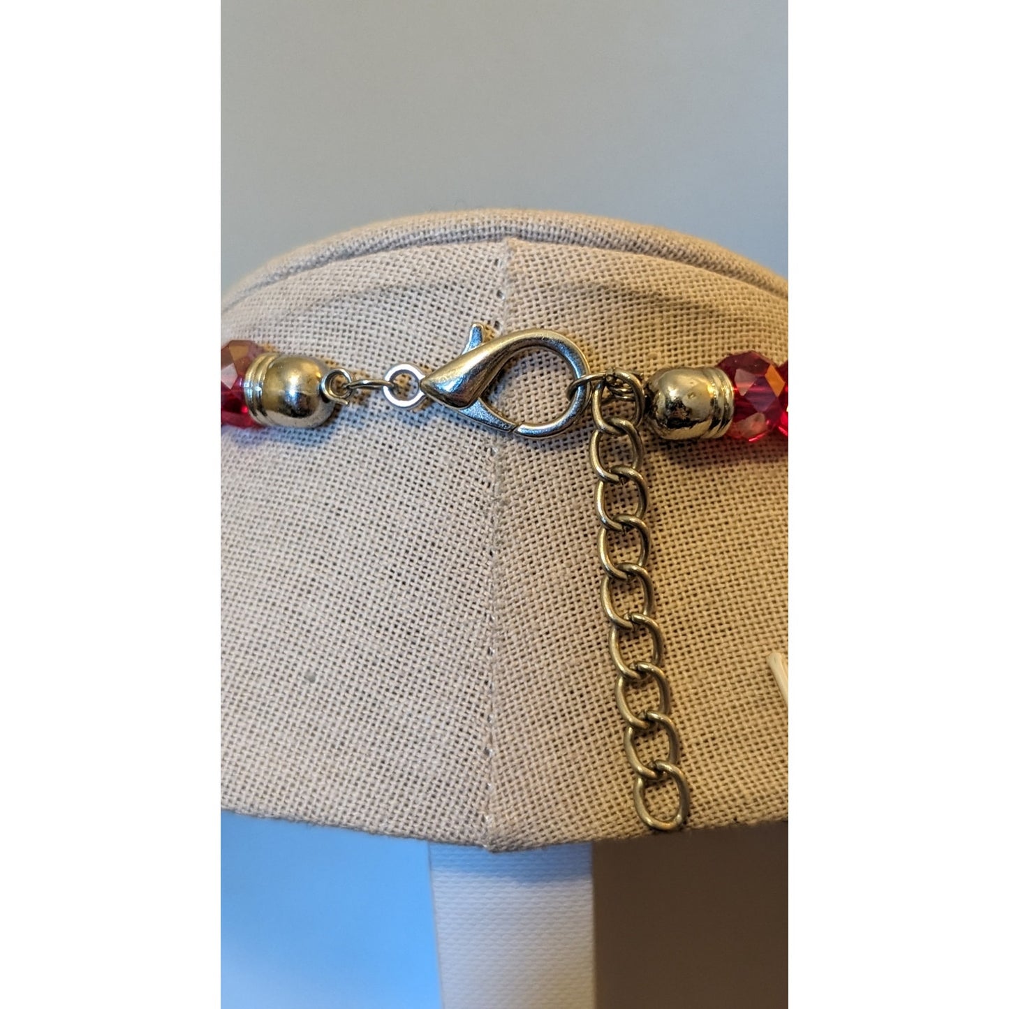 Large Chunky Red Glass Crystal Necklace and Earring Set