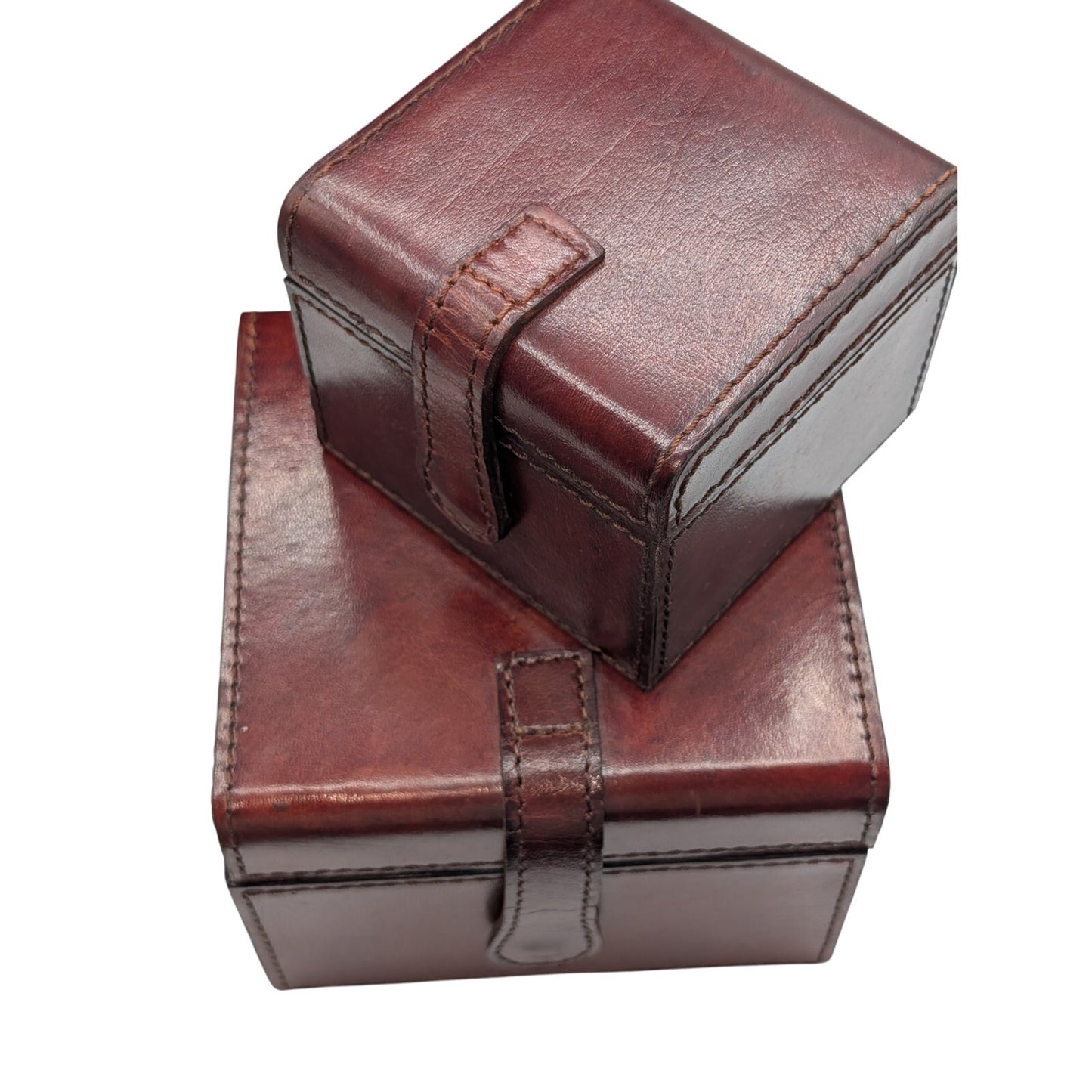 Park Hill Collection Set of 2 Leather Valet Decorative Storage Boxes