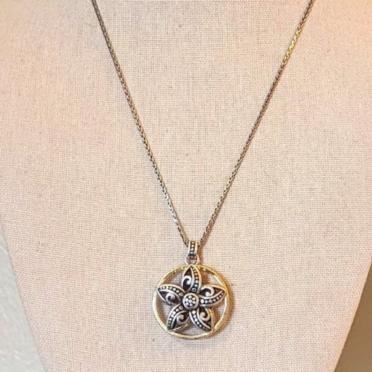 Brighton Retired Flower Star Two Toned Necklace Pendant with Crystal