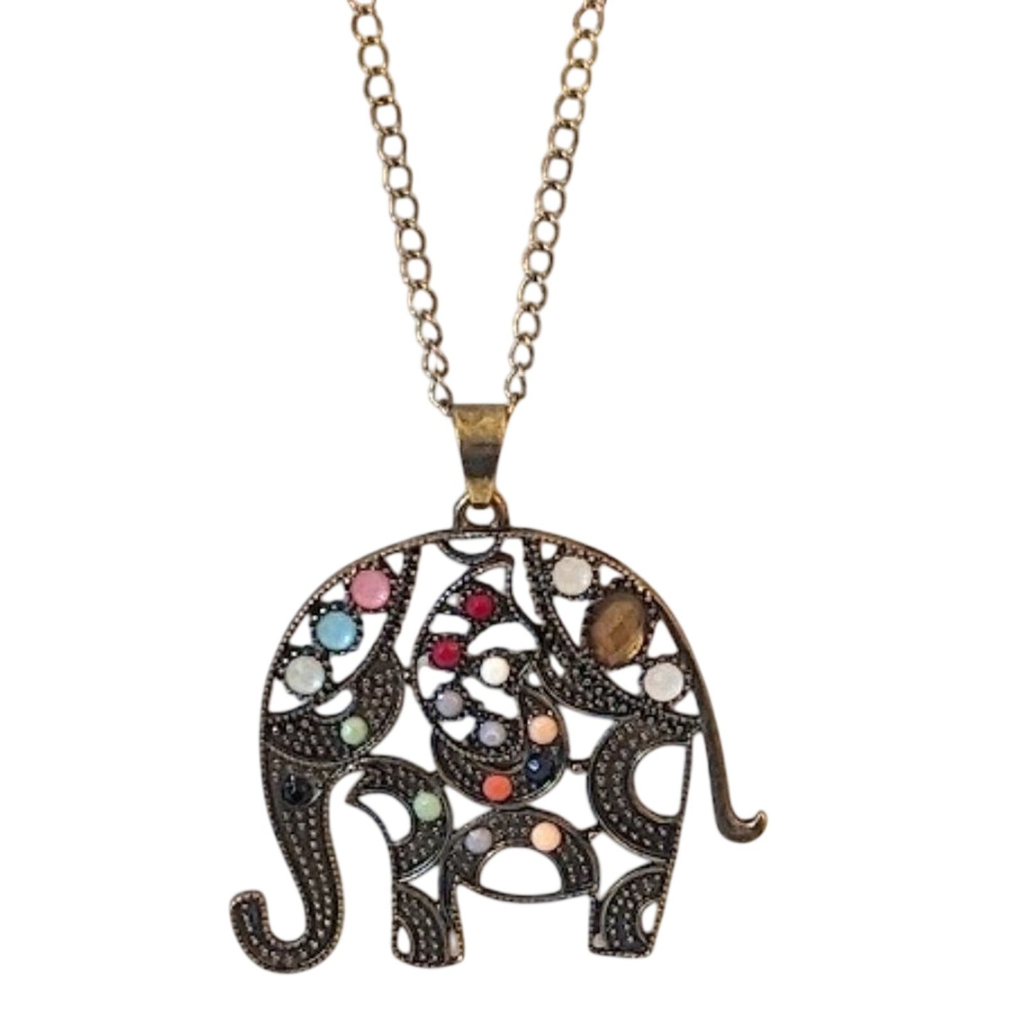 Vintage Avon Antique Gold Tone Metal Elephant Pendant Necklace