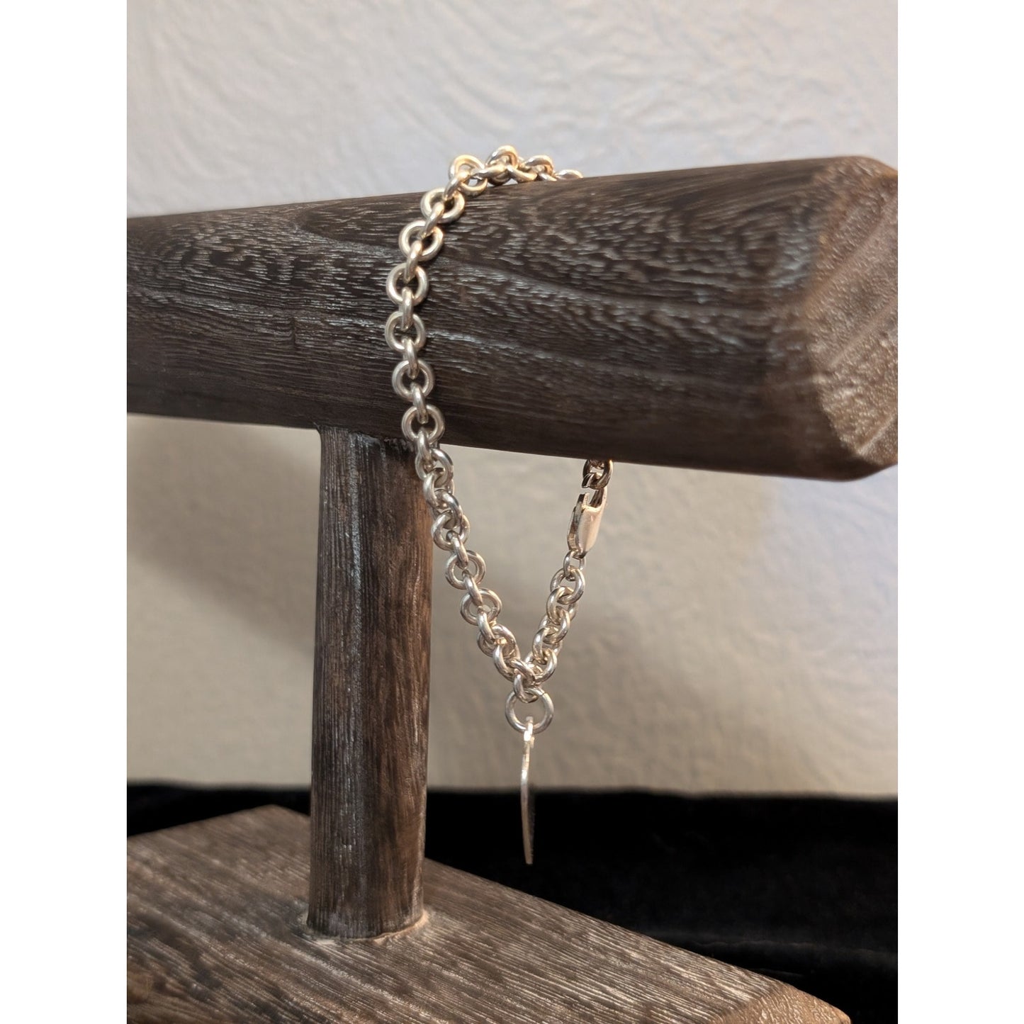 925 Sterling Silver Rolo Chain Link Heart Charm 7.5" Bracelet