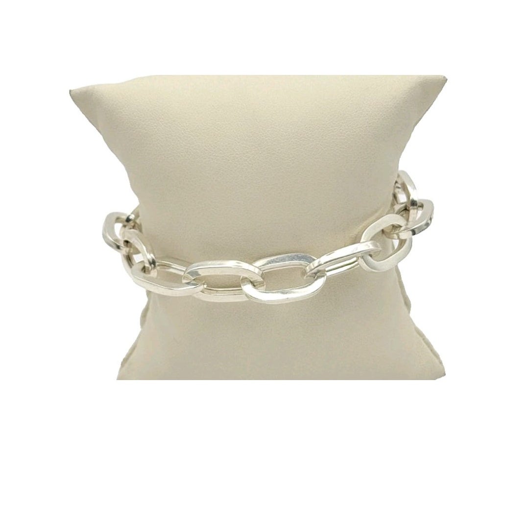 925 Italy Sterling Silver Onyx Toggle Oval Chain Link Bracelet 24.26g