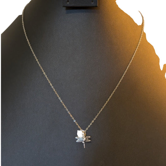 925 Sterling Silver Dragonfly Pendant W/ Rhinestone Dangle on 20" 925 Chain