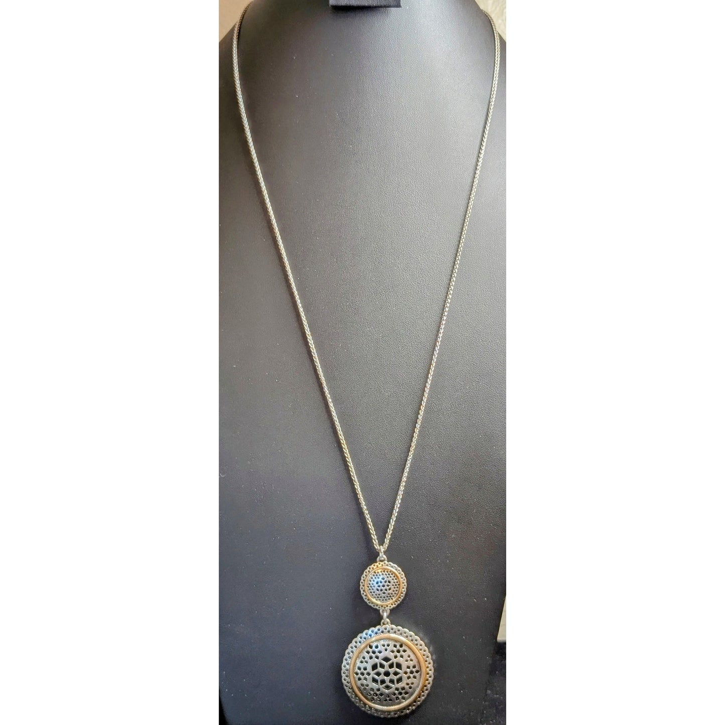 Lucky Brand Two Toned Openwork Double Medallion Pendant 27.5"-29.5" Necklace