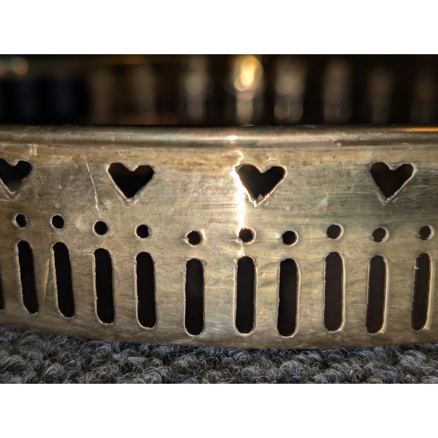 Vtg Brass Round Tray W/ Pierced Heart Gallery Decorative Serving or Vanity Tray
