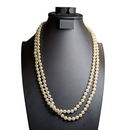 RARE 80s VTG Signed GEP 54" Faux Pearls Gold-Tone Lobster Claw Clasp Necklace