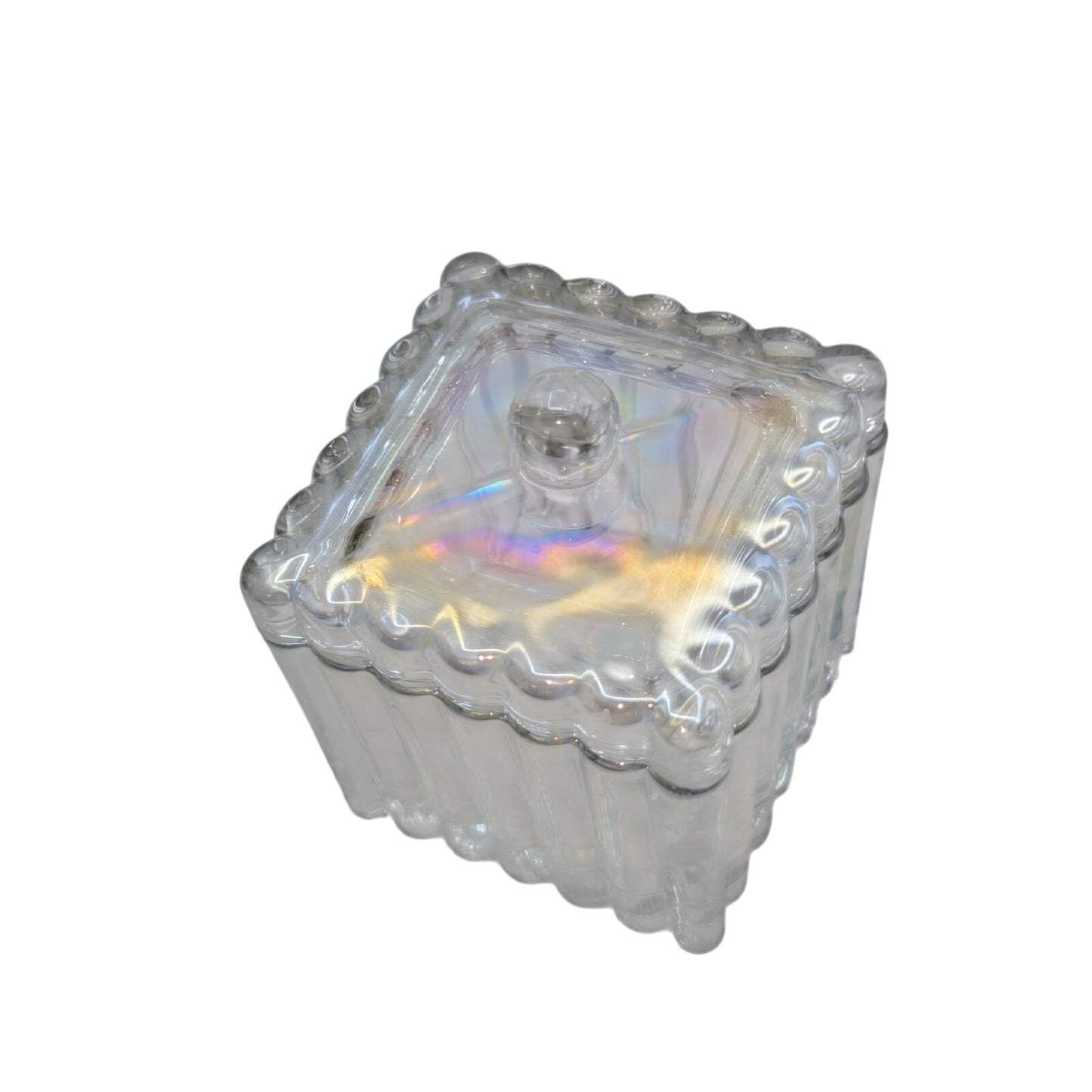 Tinted Glass Iridescent Glass Trinket Box W/ Lid