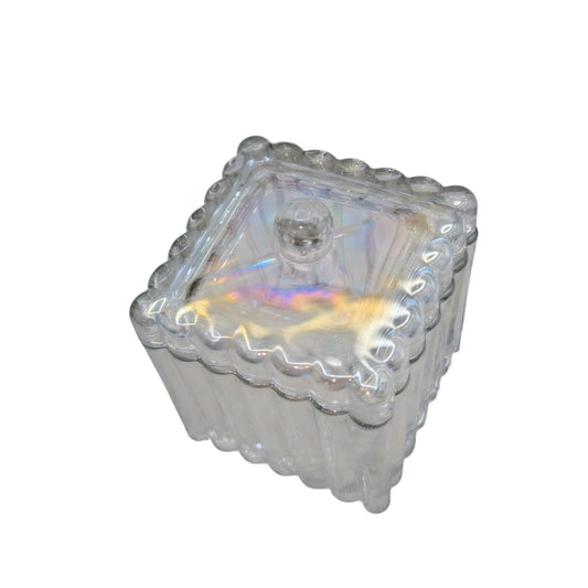 Tinted Glass Iridescent Glass Trinket Box W/ Lid