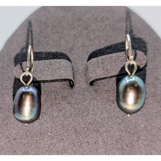 Sterling Wire Purple Peacock Pearl Dangle Earrings