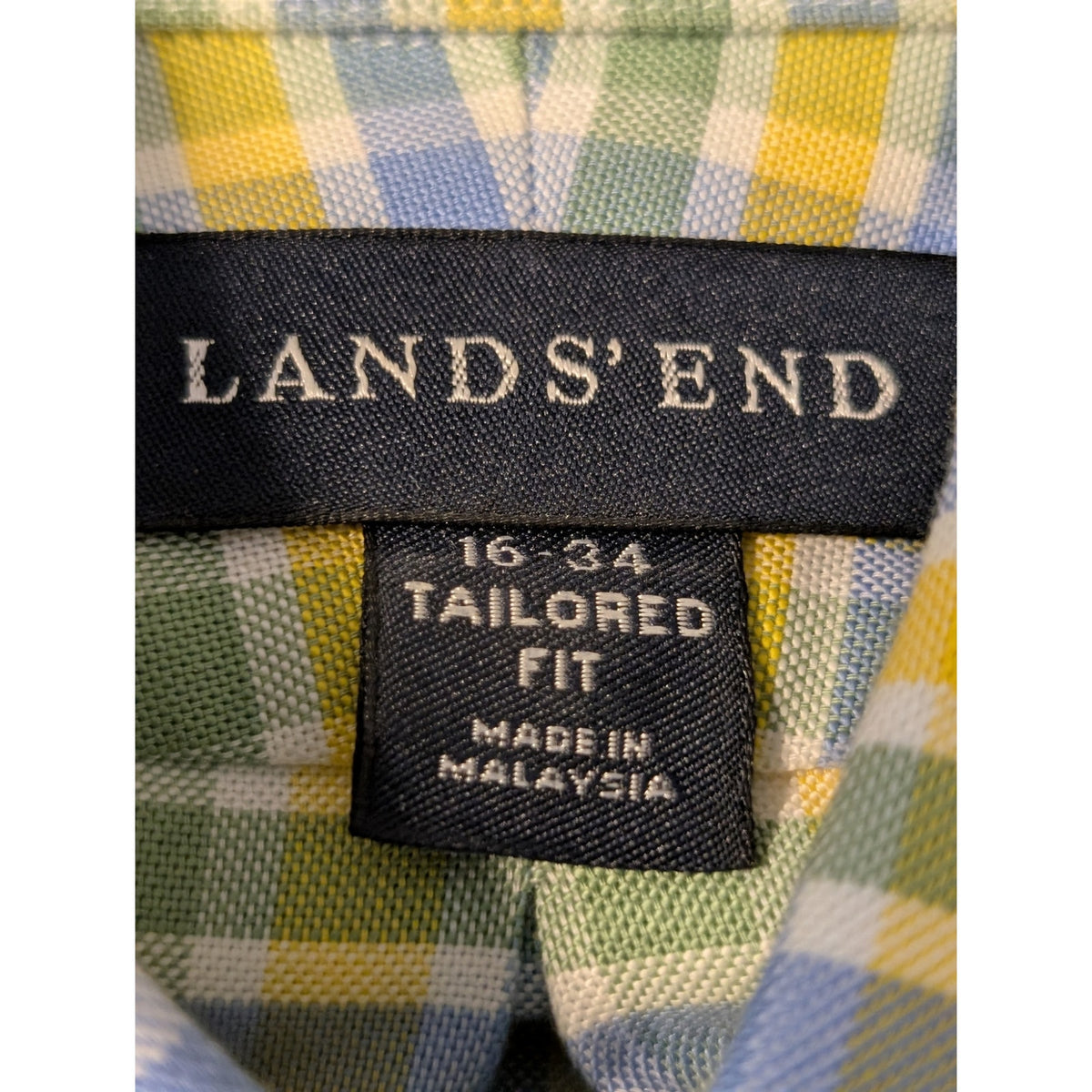 Lands' End Yellow Plaid Tailored Fit Supima Cotton No Iron Oxford Shirt Sz 16-34