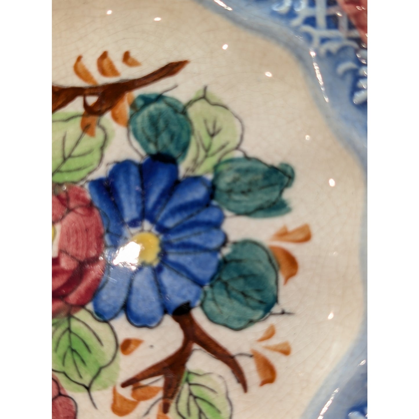Vintage Majolica Style 1950s Hand-Painted Japanese Floral Plate