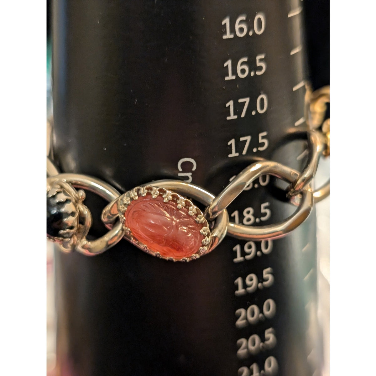 Vintage Carved Scarab Multi-Station Chain Link Gold Tone Toggle Clasp Bracelet