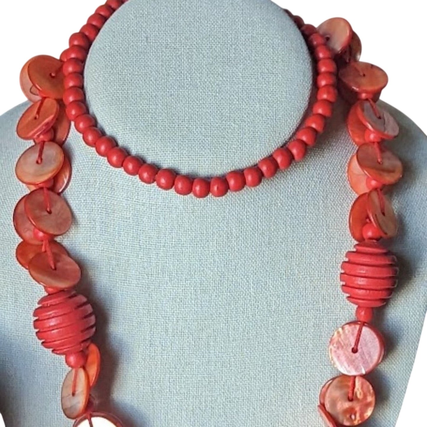 Vintage Orange Shell & Wooden Bead Necklace