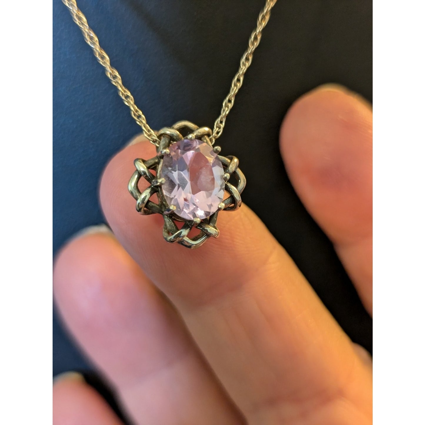 Vintage 925 Sterling Amethyst Pendant Sterling Chain 18" Necklace