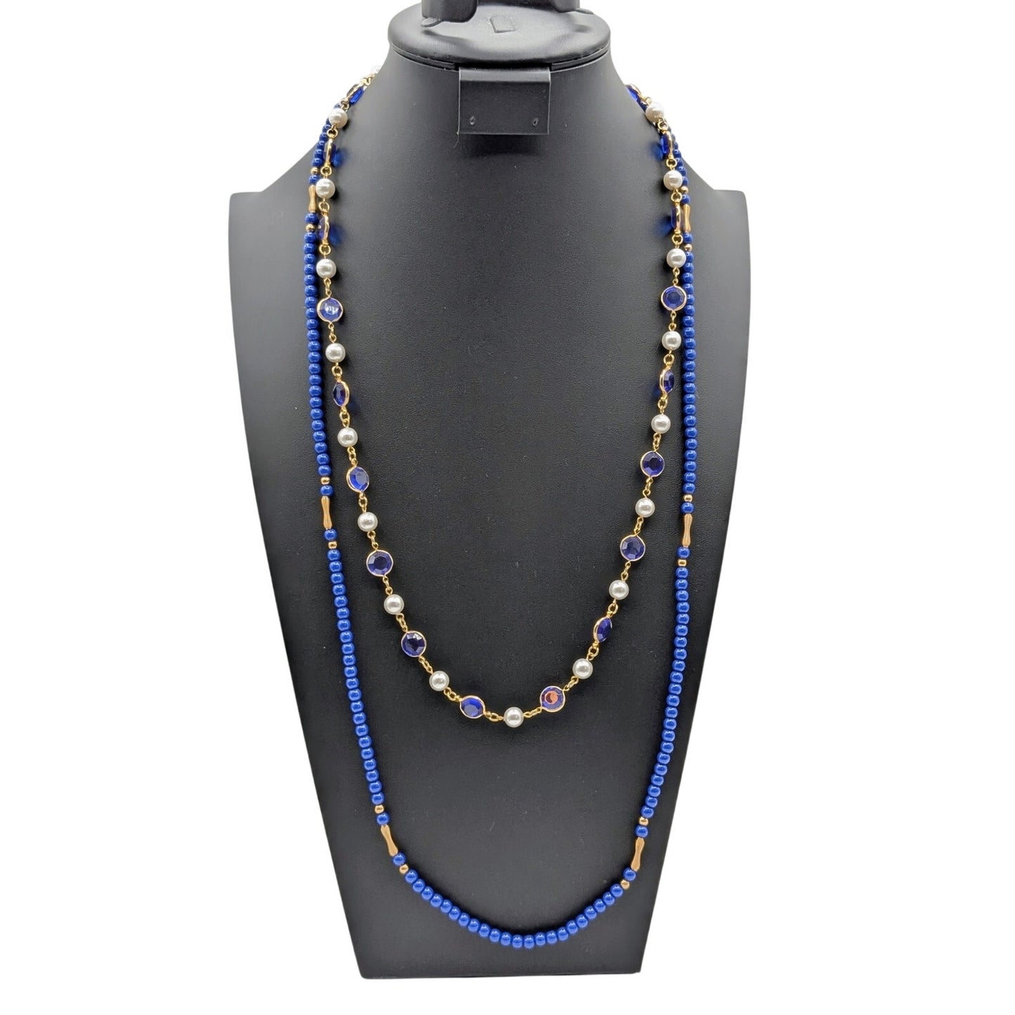 Lot of Two Vintage Blue Gold Tone Long Necklaces