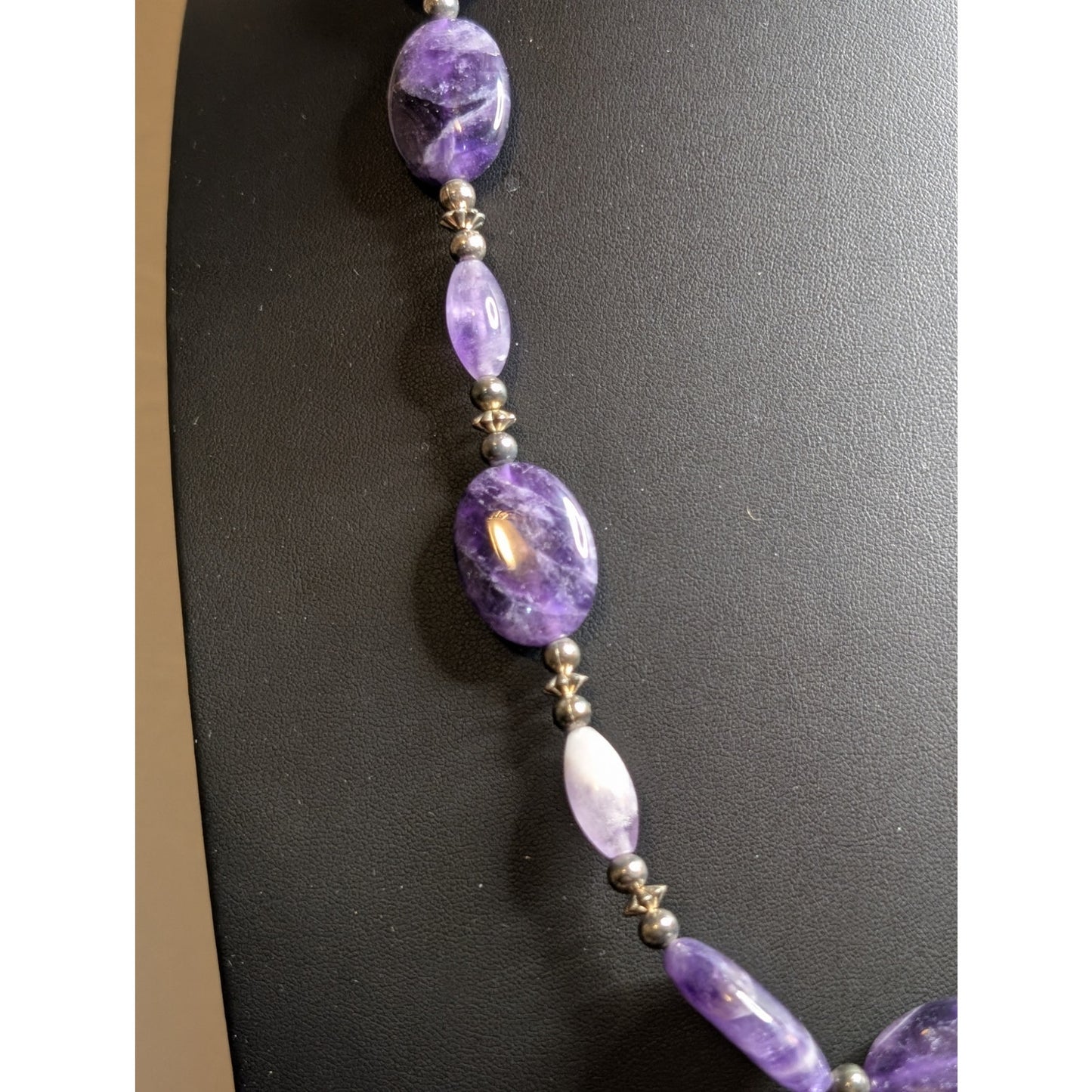 Genuine Amethyst & Jadeite Stone 28" Toggle Clasp Necklace