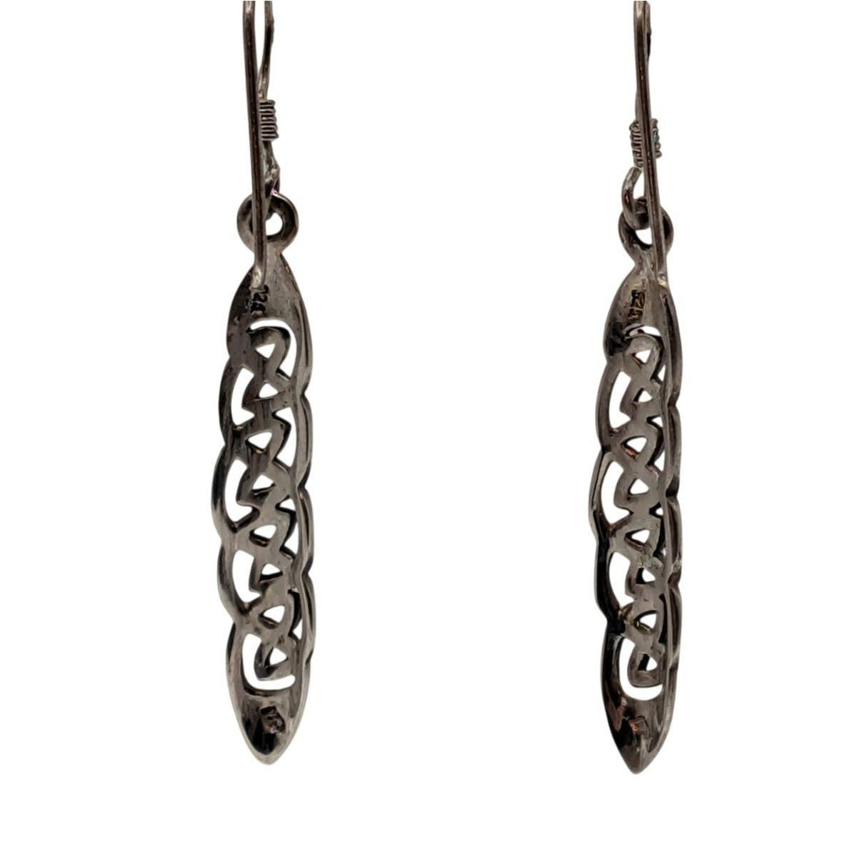 Vintage 925 Sterling Silver Celtic Weave Dangle Drop Wire Earrings