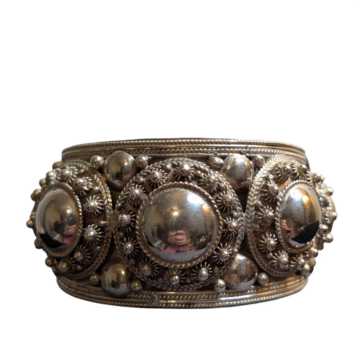 Rare Vintage Antique Siam Sterling Silver 64g 7" Wide Cuff Bracelet