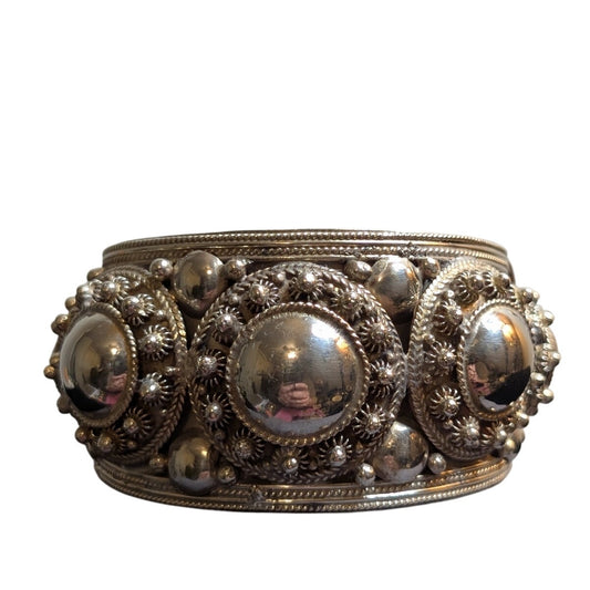 Rare Vintage Antique Siam Sterling Silver 64g 7" Wide Cuff Bracelet