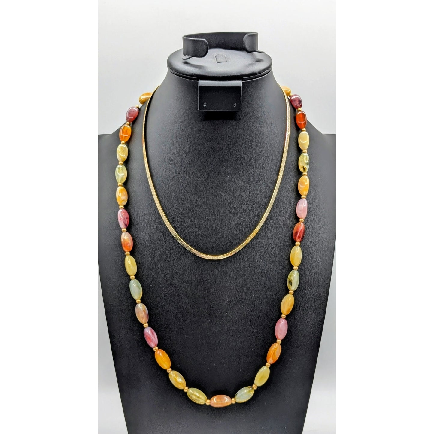 Lot of Two Vtg & Modern Necklaces -- Napier Beaded & Gold Tone Herringbone Chain