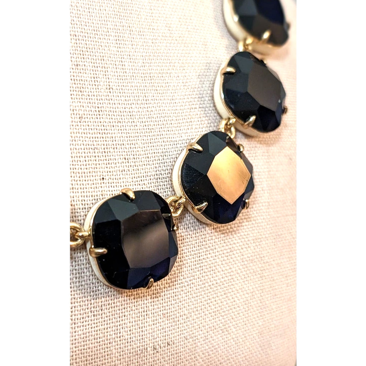 J. Crew Cobalt Crystal Cream Enamel Square Link Necklace NWOT