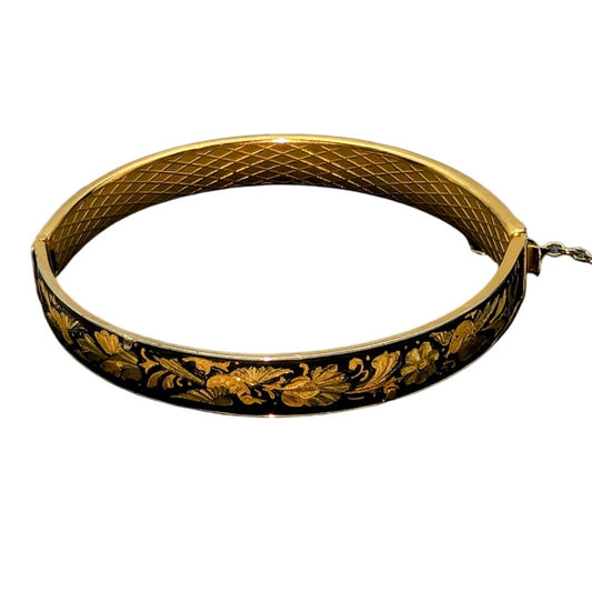 VTG Damascene Hinged Birds Flowers Broken Safety Chain Bangle Bracelet