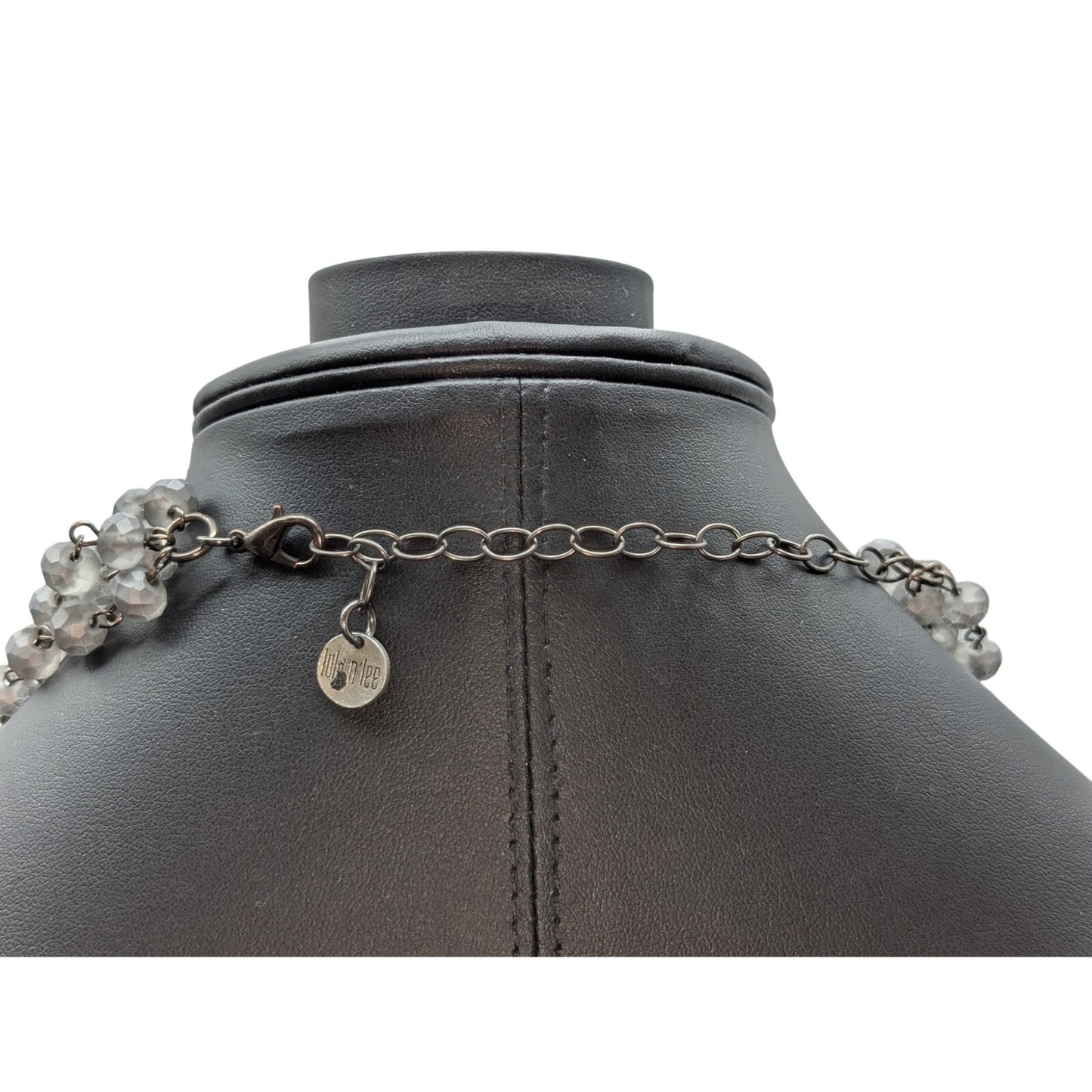 Lula N Lee Four Strand Smokey Gray Faceted Glass Bead Two Tone Pendant Necklace