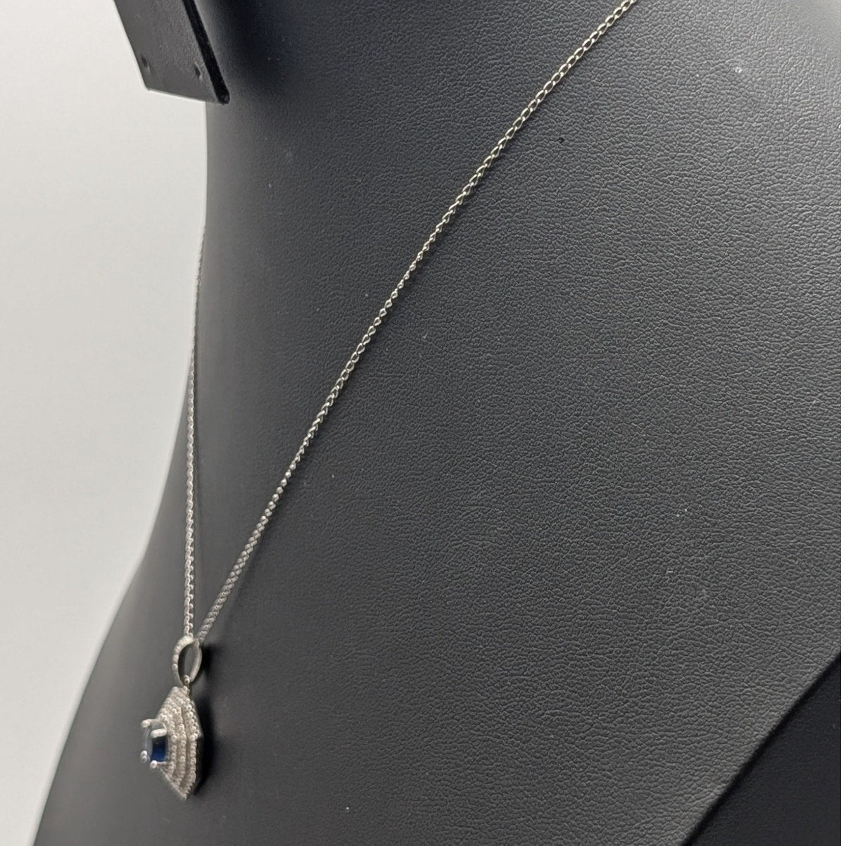 925 Sterling Silver Sapphire & Clear CZ Pendant 16.75" Necklace