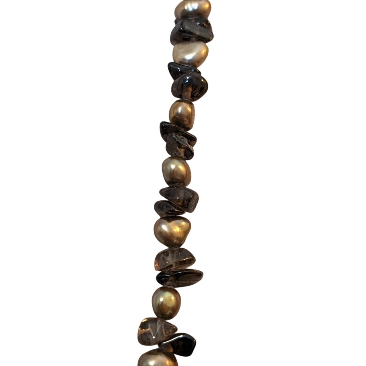 Smoky Quartz Chip Bronze Freshwater Pearl 34" Necklace