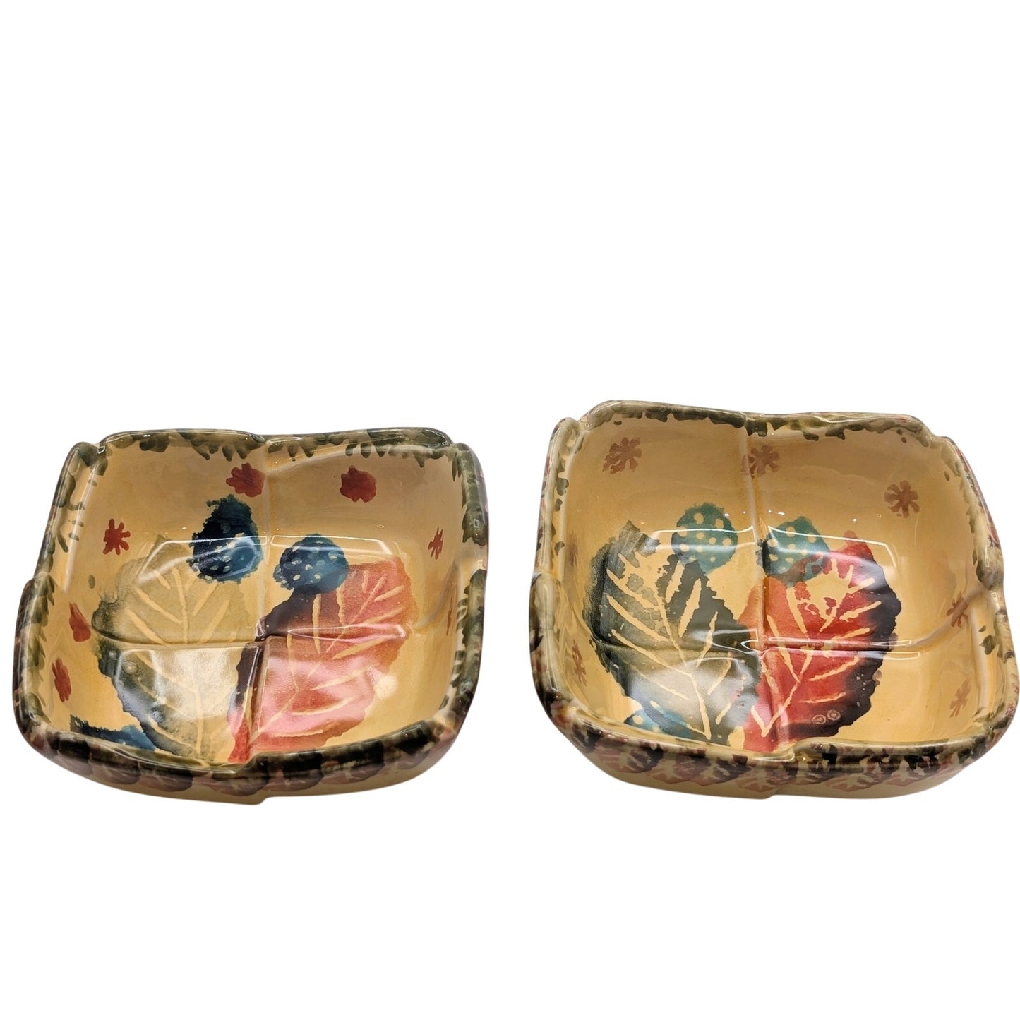 Set of Two Italian Pottery Hand Painted Square Bowls