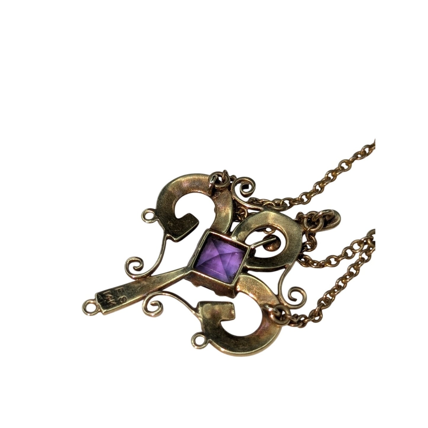 Antique 14k Yellow Gold Art Nouveau Amethyst Seed Pearl Festoon 15.5" Necklace