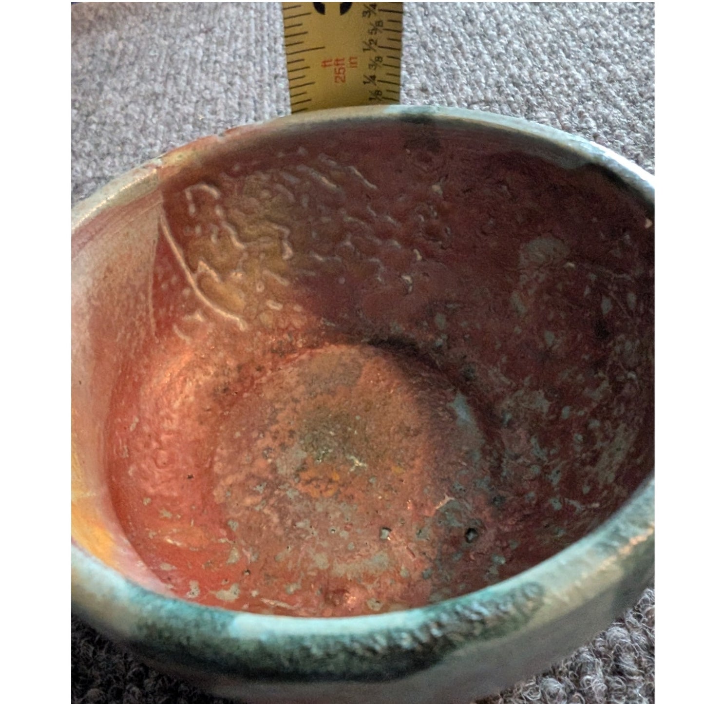 Signed ML Studio Pottery Turquoise Copper Gold Shine Bowl
