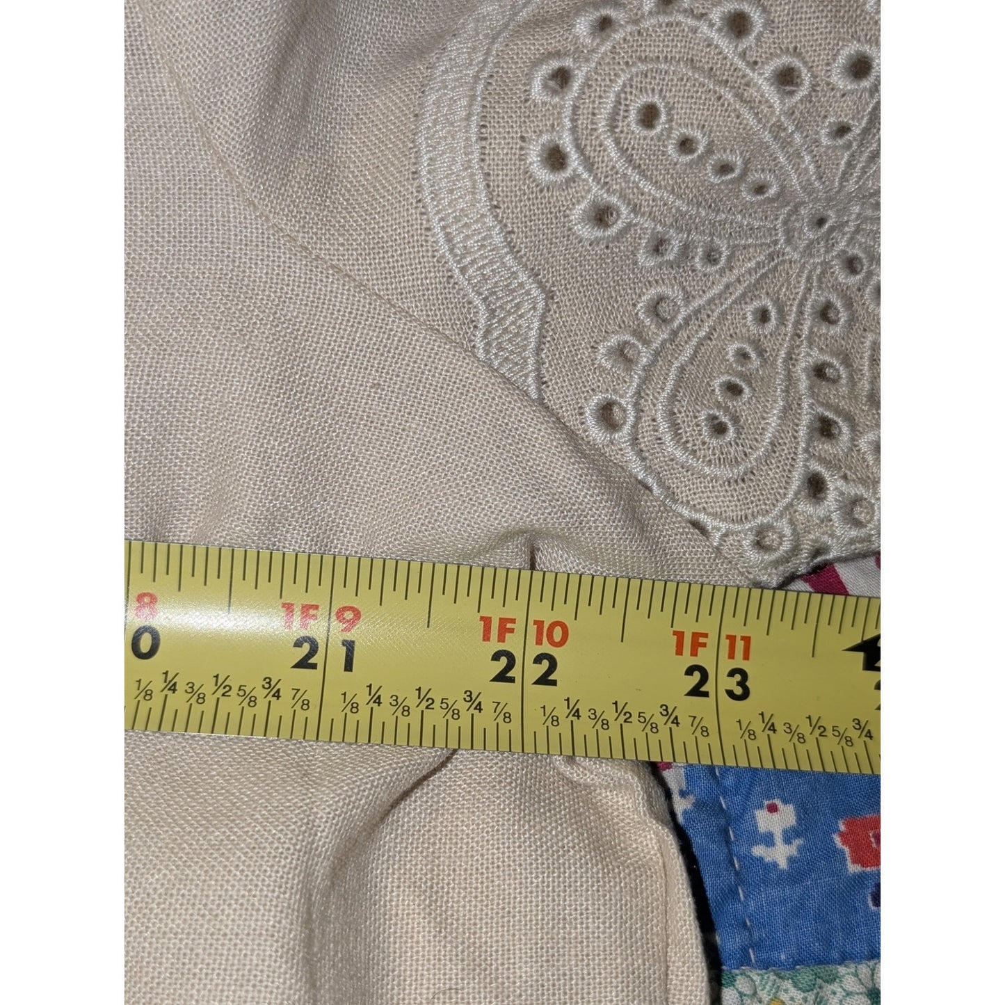 Ellen Tracy Ecru Linen Blend Smock Back Hem & Sleeve Trimmed V-Neck Crop Top L