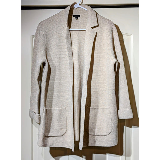 Talbot's Oatmeal Wool Blend Pocket Open Front Sweater Blazer Womens Sz S