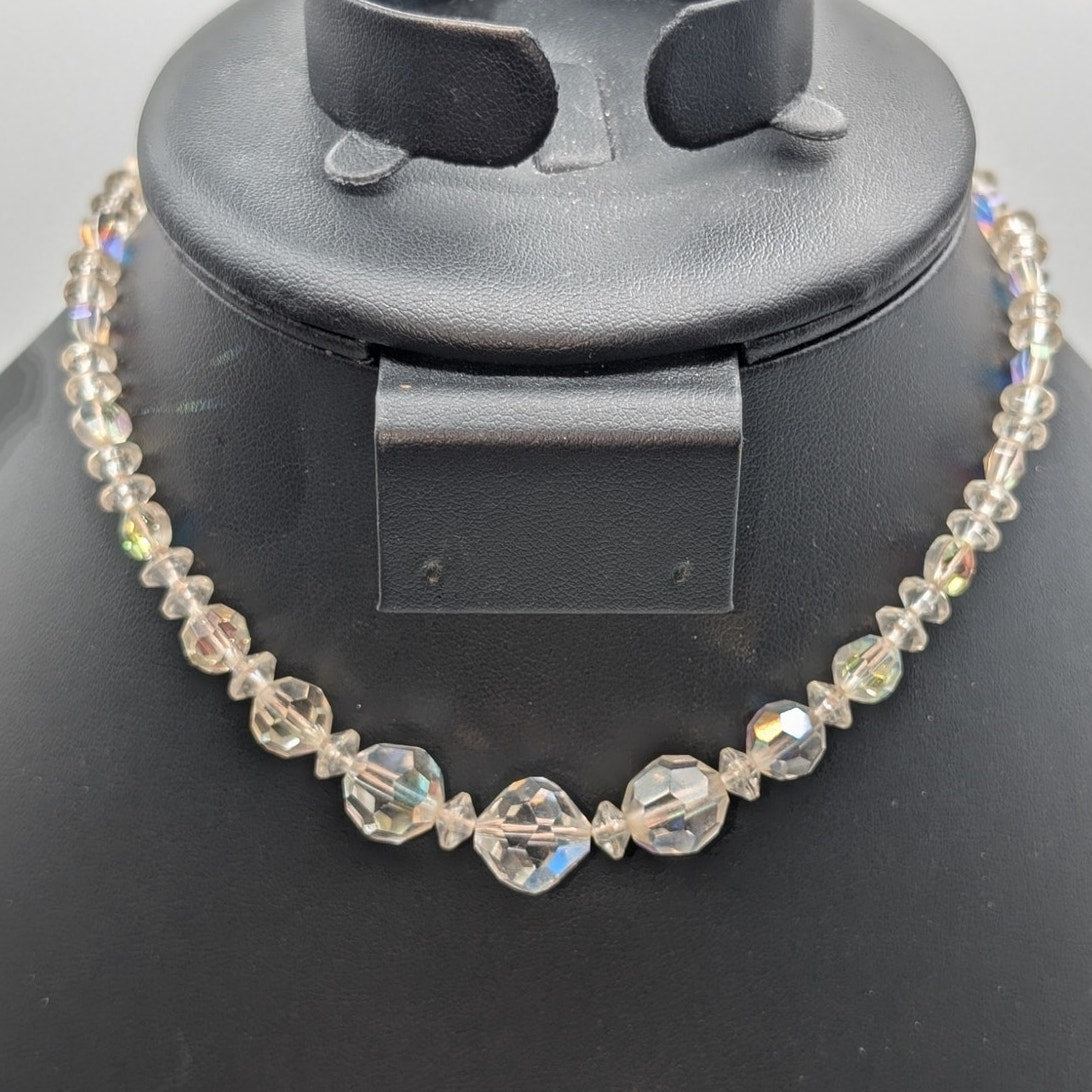 Vintage AB Crystal Graduated Multi-Shape 12.5"-14" Choker Necklace